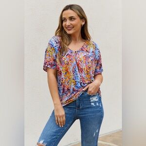 Be Stage Full Size Printed Dolman Flowy Top